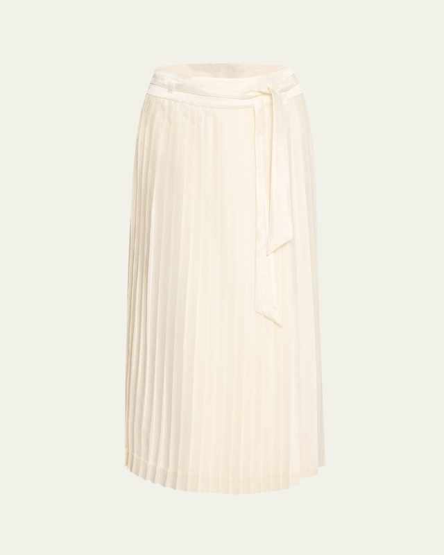 Janel Pleated Shantung Silk Midi Skirt